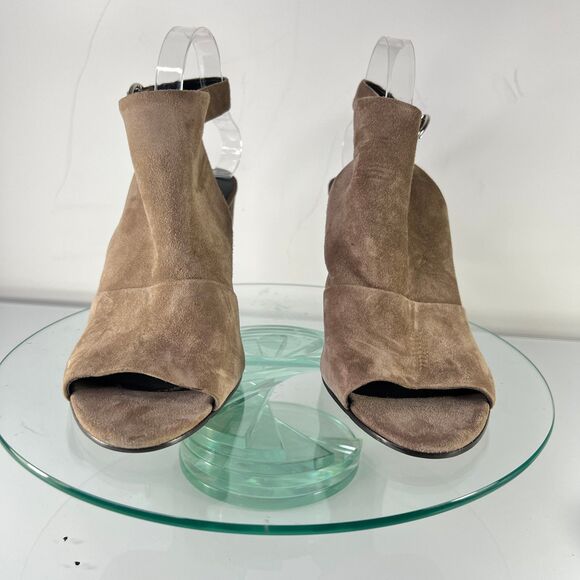 Via Spiga Edina Slingback Heel Sandal Taupe Suede Leather Peep Toe - Picture 2 of 9